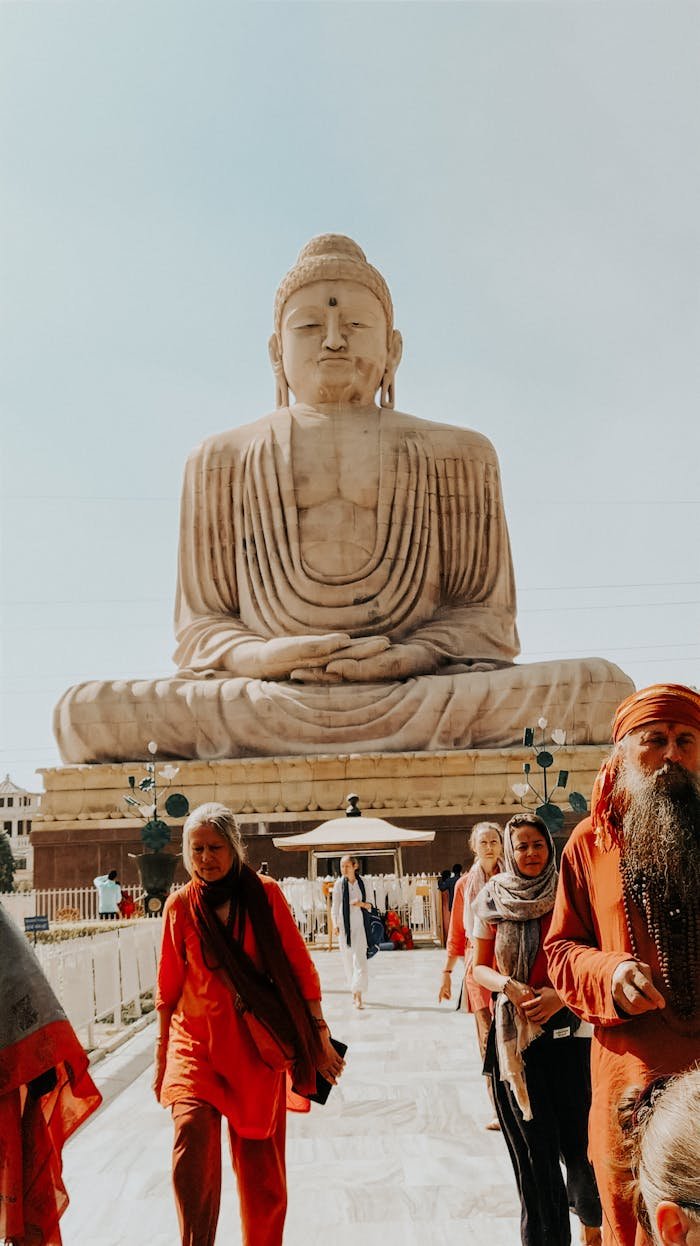 Ethnic people visiting famous Buddhist sight in India